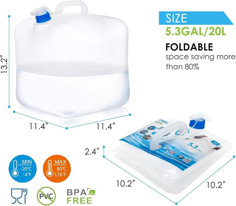 ITRAZ Collapsible Water Container Jug, 4×5.3 Gallon BPA Free Camping Water Storage Canteen with Spigot, for Hiking Backpack RV Outdoors & Emergency, Portable Survival Kit - Food Grade Transparent PE - Image 2